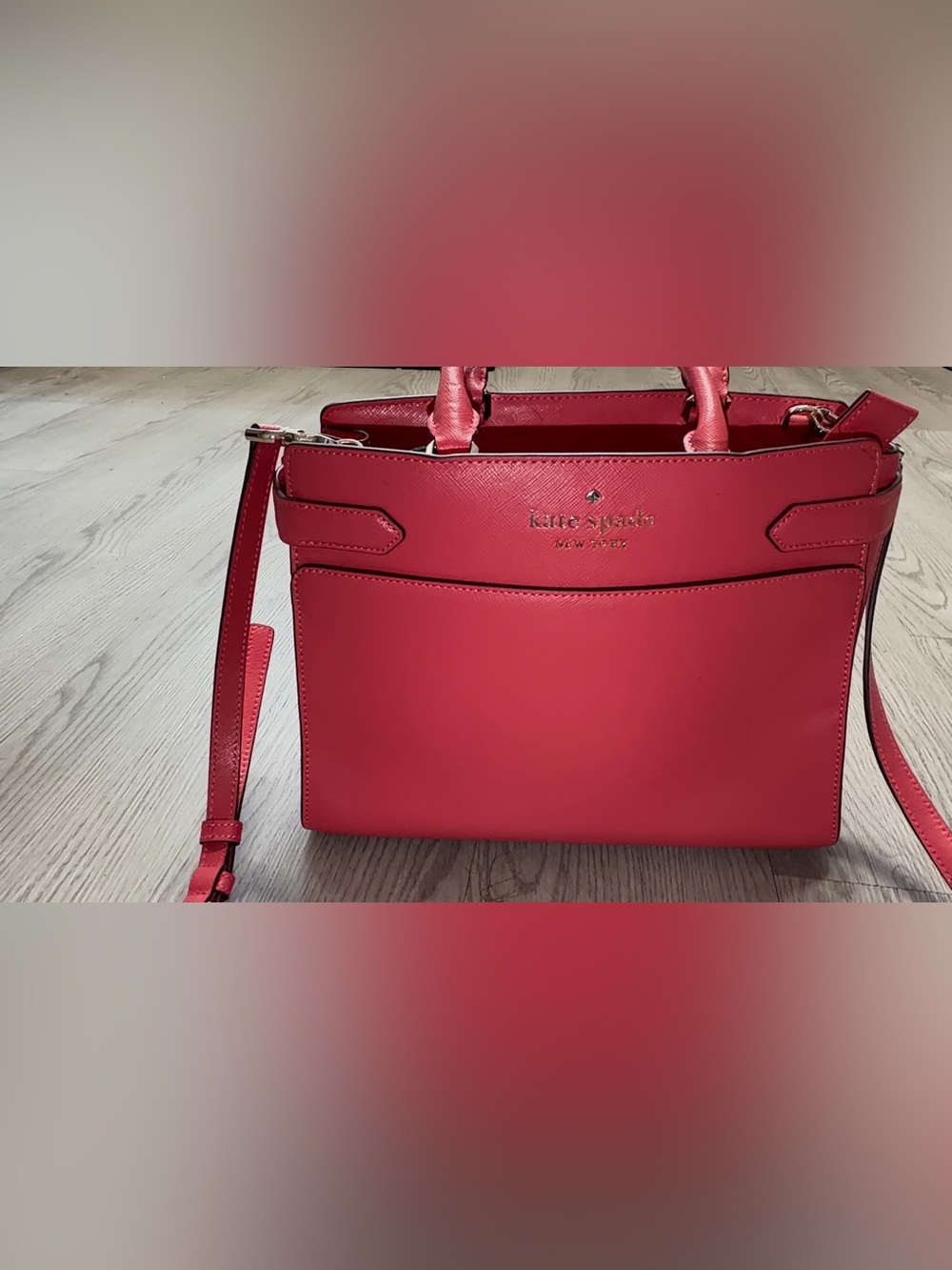 kate spade red leather satchel with double top handles